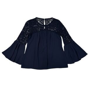 Lilly Pulitzer Amenna Flounce Sleeve Top In Navy Sz 2